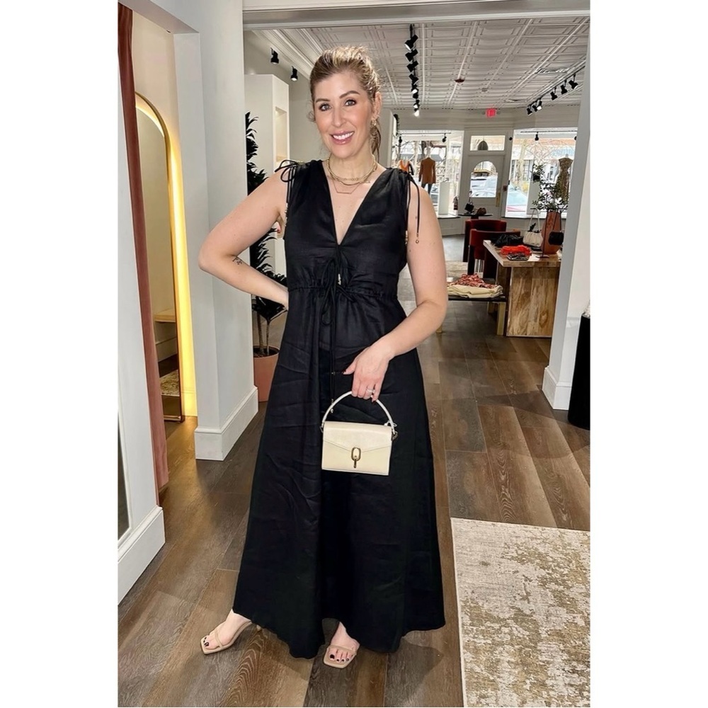 STAUD Kendra Ruched Linen Maxi Dress sz: XS Black